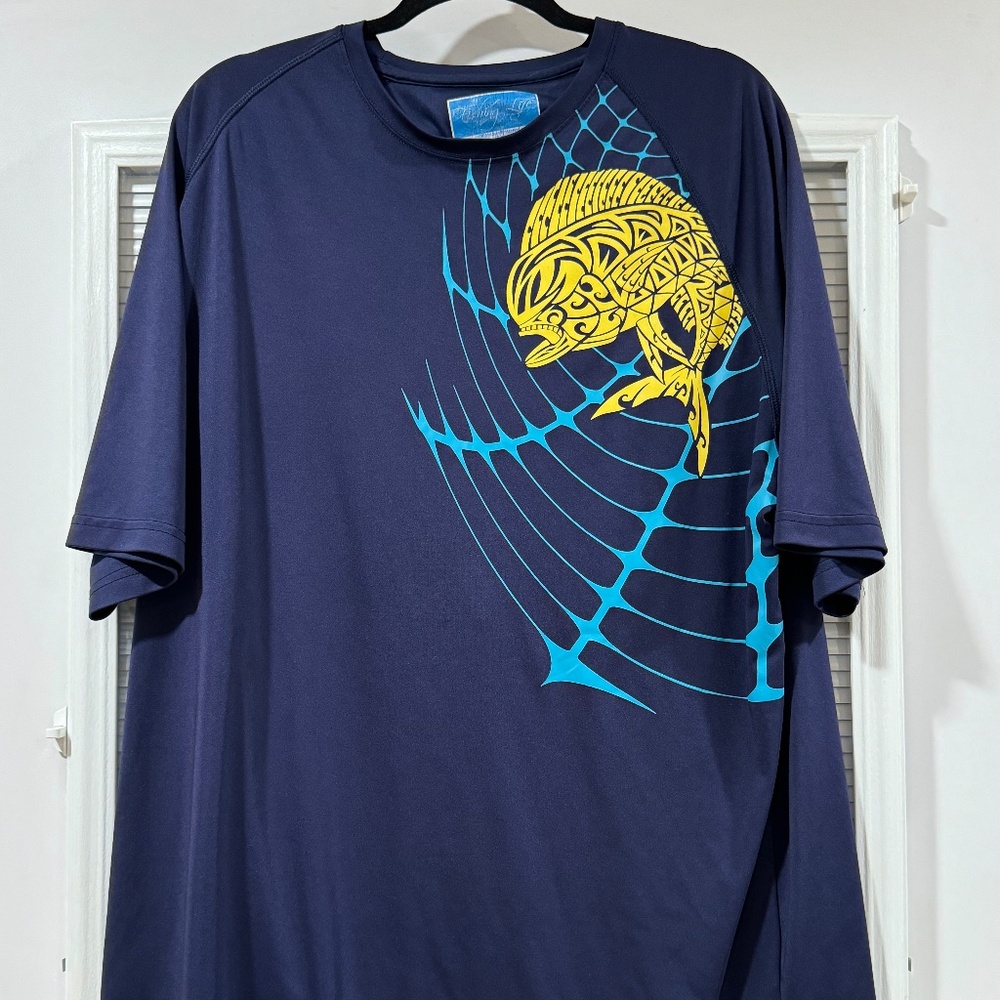 Fishing Life Short Sleeve Mens 2X-Large Navy Blue